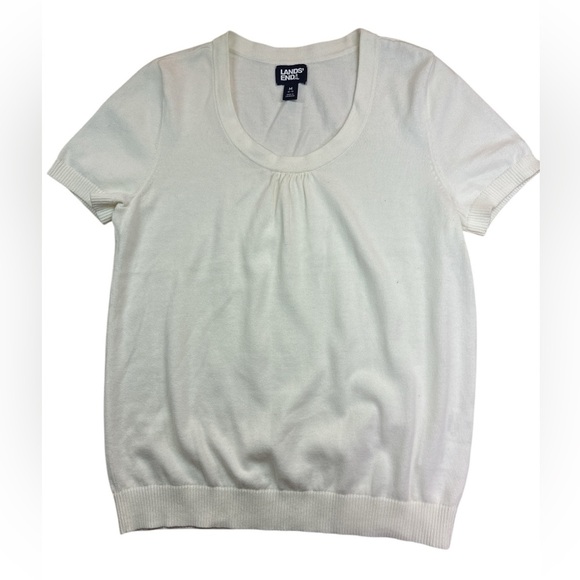 Lands End Cotton Modal Scoop Neck Short sleeved Sweater Creamy Ivory White Med - Picture 4 of 6
